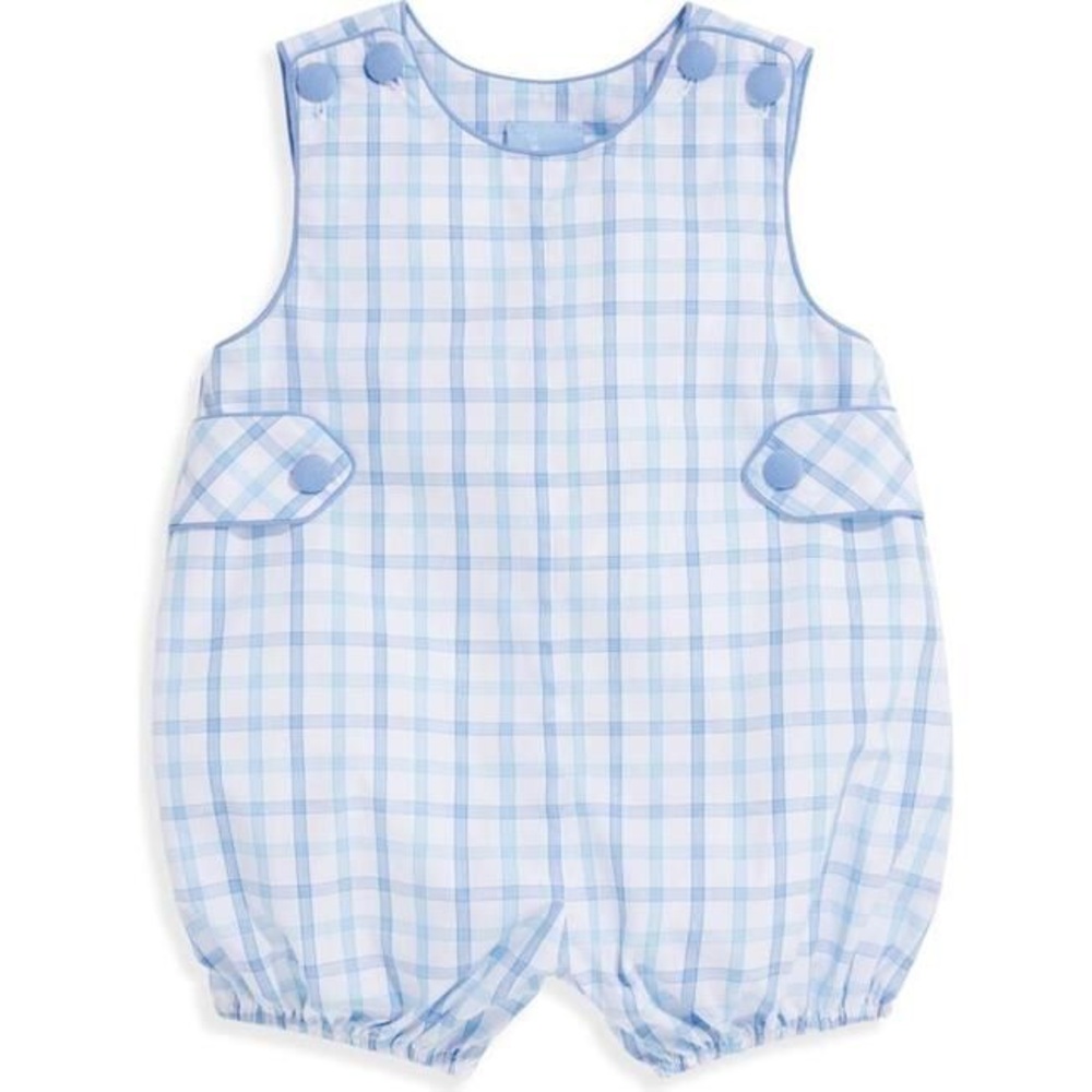 Bella Bliss Pastel Blue and White Plaid Romper